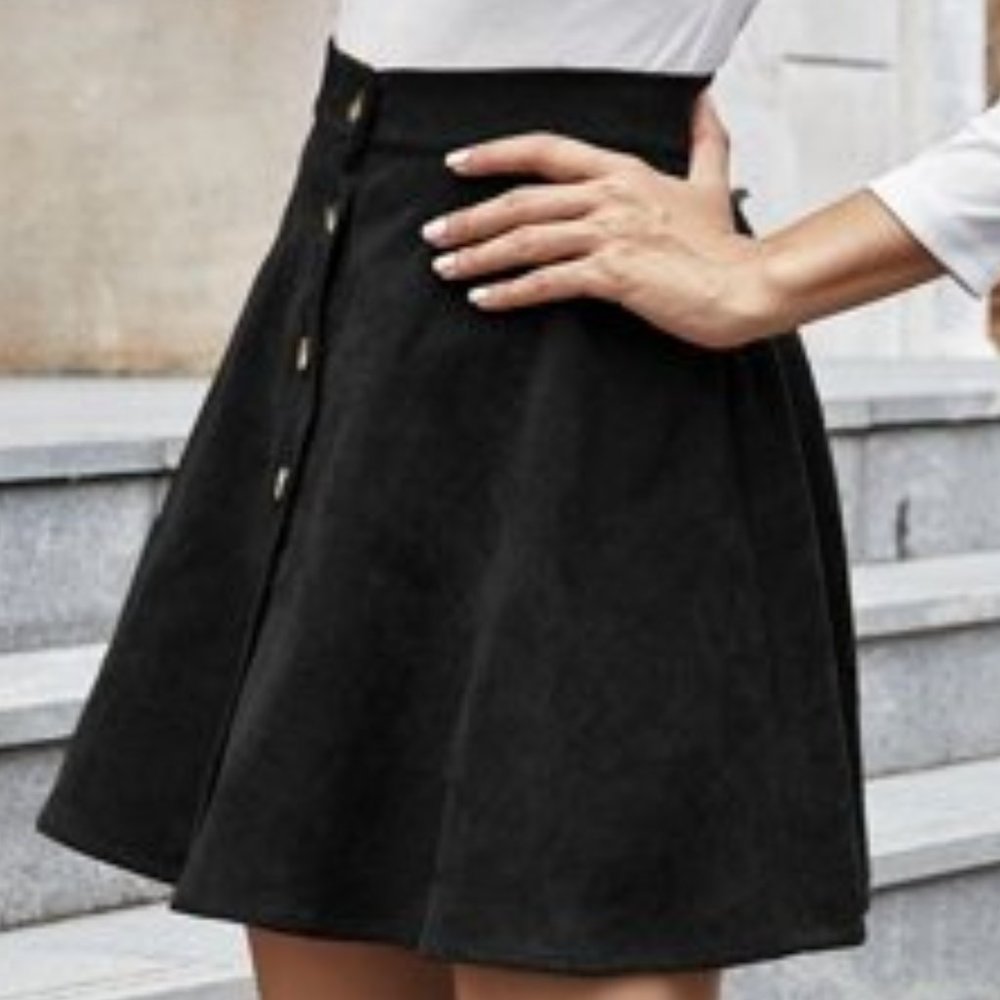 Corduroy Button Down Mini Flared Skirt - Picture 3 of 7